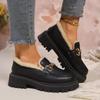 Thick Sole Small Leather Shoes for Women British Style Black Soft Single Winter New Plush Shoes for Women Platform Shoes