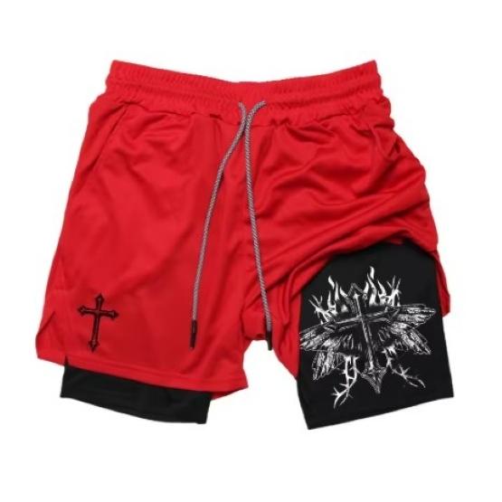 Muay Thai Kick Boxing MMA Shorts Cross Christian Camouflage God Men Women Unisex Double Layer Quick Dry Breathable Sport Gym Fitness Workout