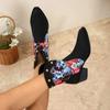 2024 New Fashion Solid Color Women's Boots Printed Decoration Pointed Toe Square Heel Comfortable Women's Boots Western