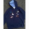 Dog embroidered plaid hooded sweater cardigan women's spring and autumn new Korean lazy style chic coat