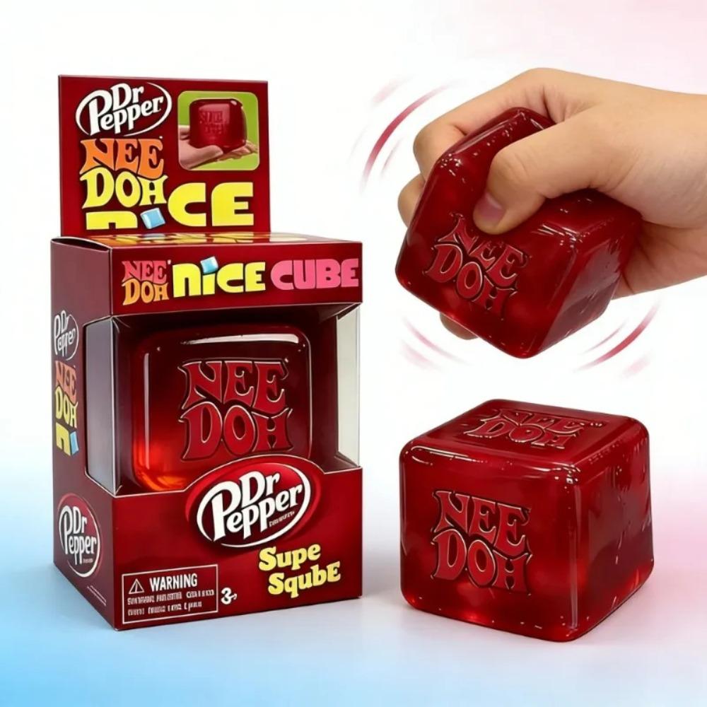 Игрушка-антистресс Nee Doh Nice Cube Super Squeeze, Прозрачно-красный кубик для снятия стресса, Мягкая игрушка, Не содержит БФА, Для взрослых и детей