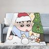 Снеговик Шинчан Рождество Xmas Вязаное одеяло Фланелевое покрывало Летний кондиционер Портативное легкое покрывало