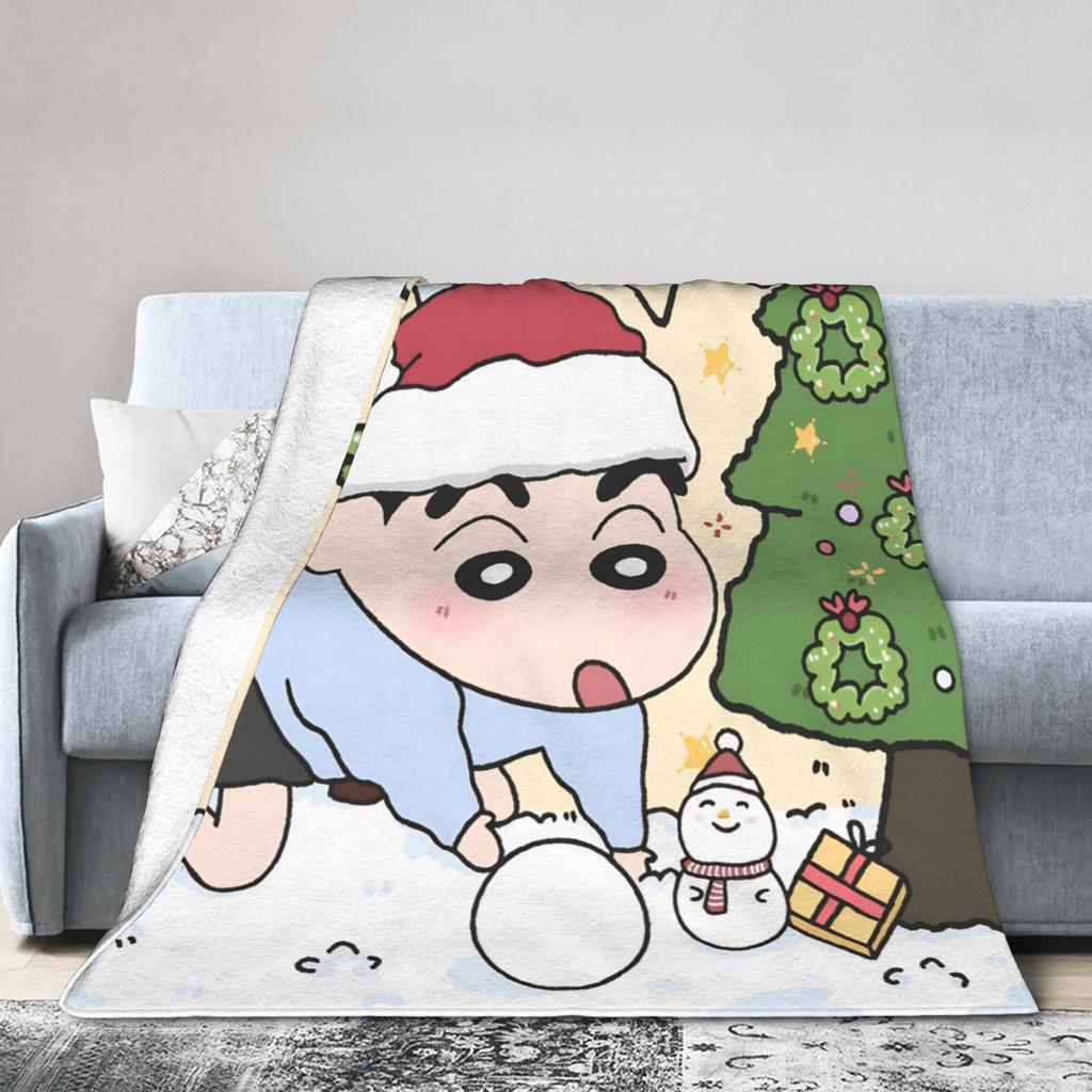 Снеговик Шинчан Рождество Xmas Вязаное одеяло Фланелевое покрывало Летний кондиционер Портативное легкое покрывало