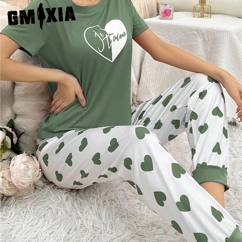 Футболка GMXIA Брюки Повседневный и Удобный Женский Пижамный Комплект Домашней Одежды Можно Носить На Улице