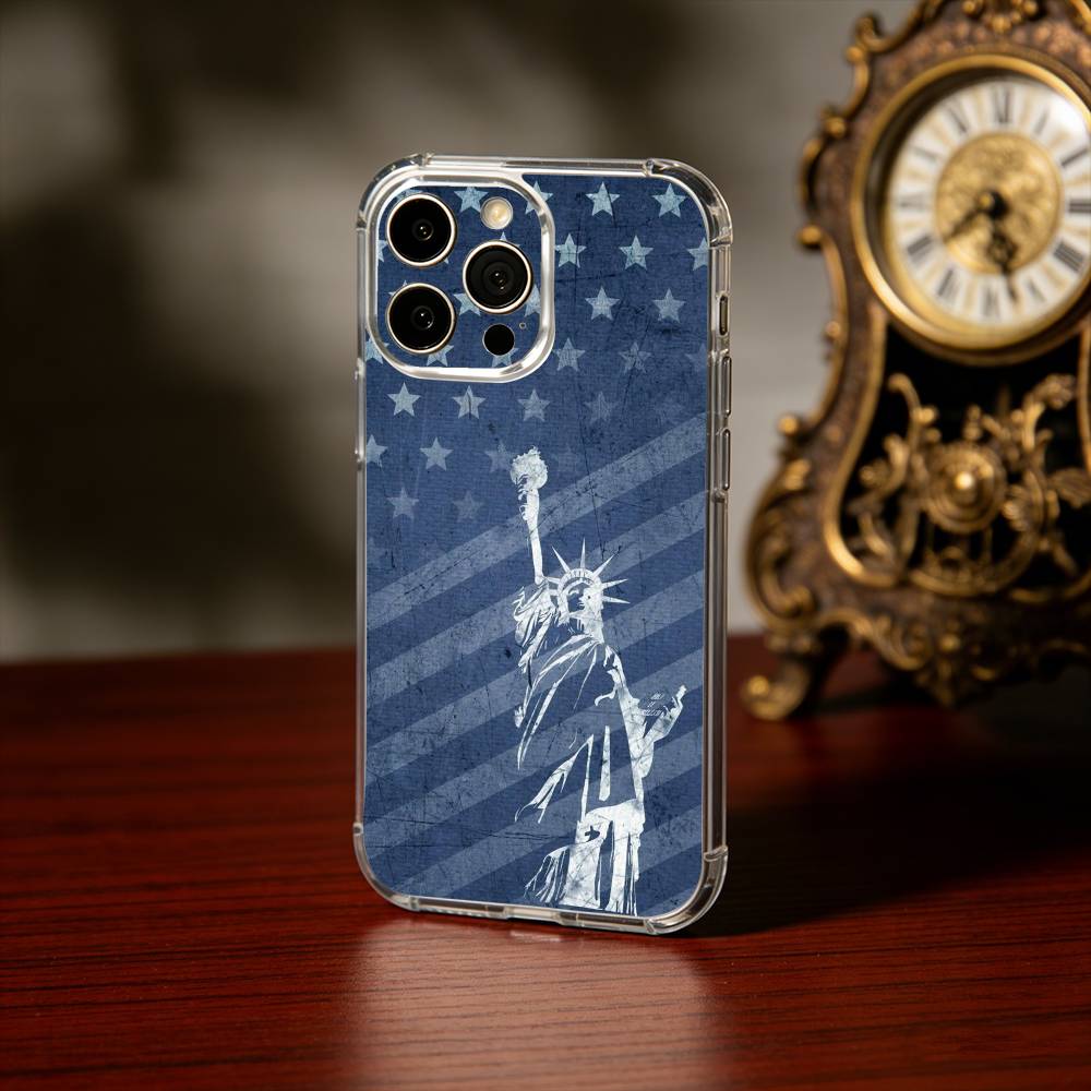 Чехол для телефона Статуя Свободы Флаг США Америка США Для iPhone 17 16 15 14 13 12 11 Mini Pro Max Plus Прозрачный Чехол