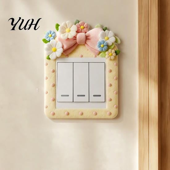 Soft Felt Switch Surround 4Pcs Plate Cover, Cute Pony Light Sticker, Easy Peel Stick Wall Decals Self?Adhesive Socket Protector, Home Ornament