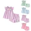 Маленький цветочный топ с короткими рукавами и шортами с бантом, летний костюм для девочек
