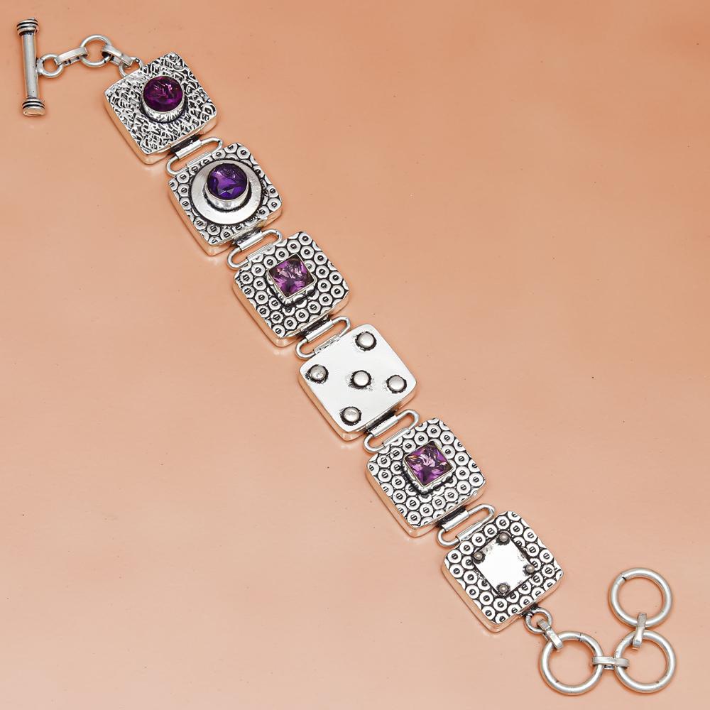 Браслет из аметистового кварца в этническом стиле 7-8 дюймов