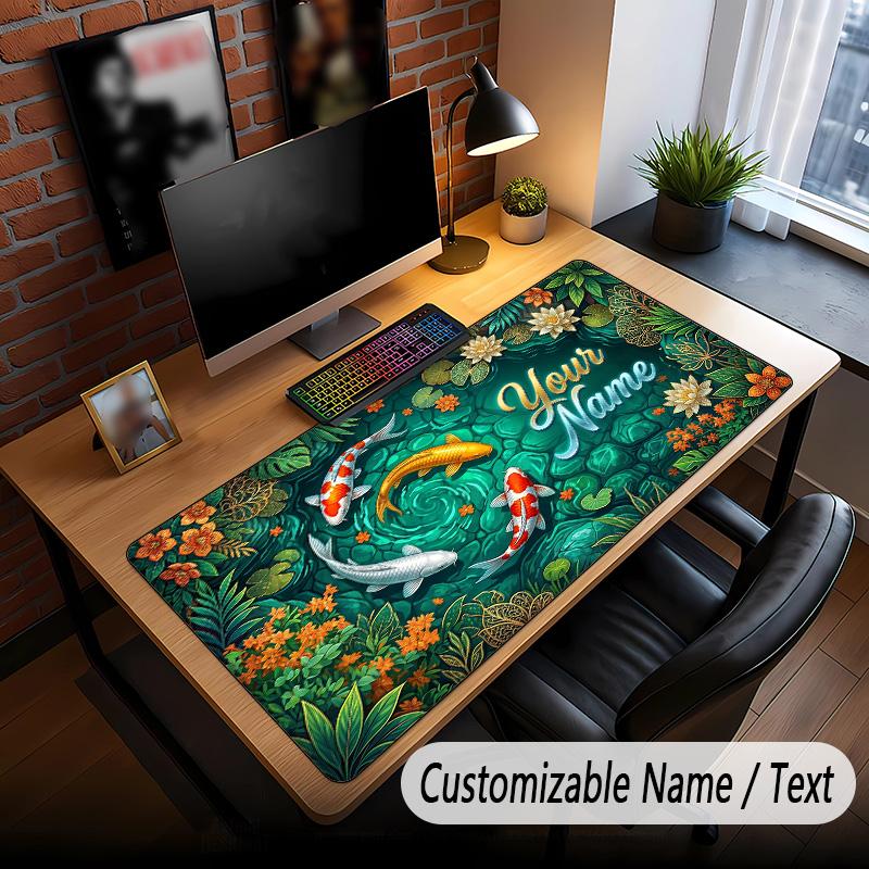 Koi Fish Theme Custom Mouse Pad Personalized With Name Text Customized Desk Mat For Office Home Decor