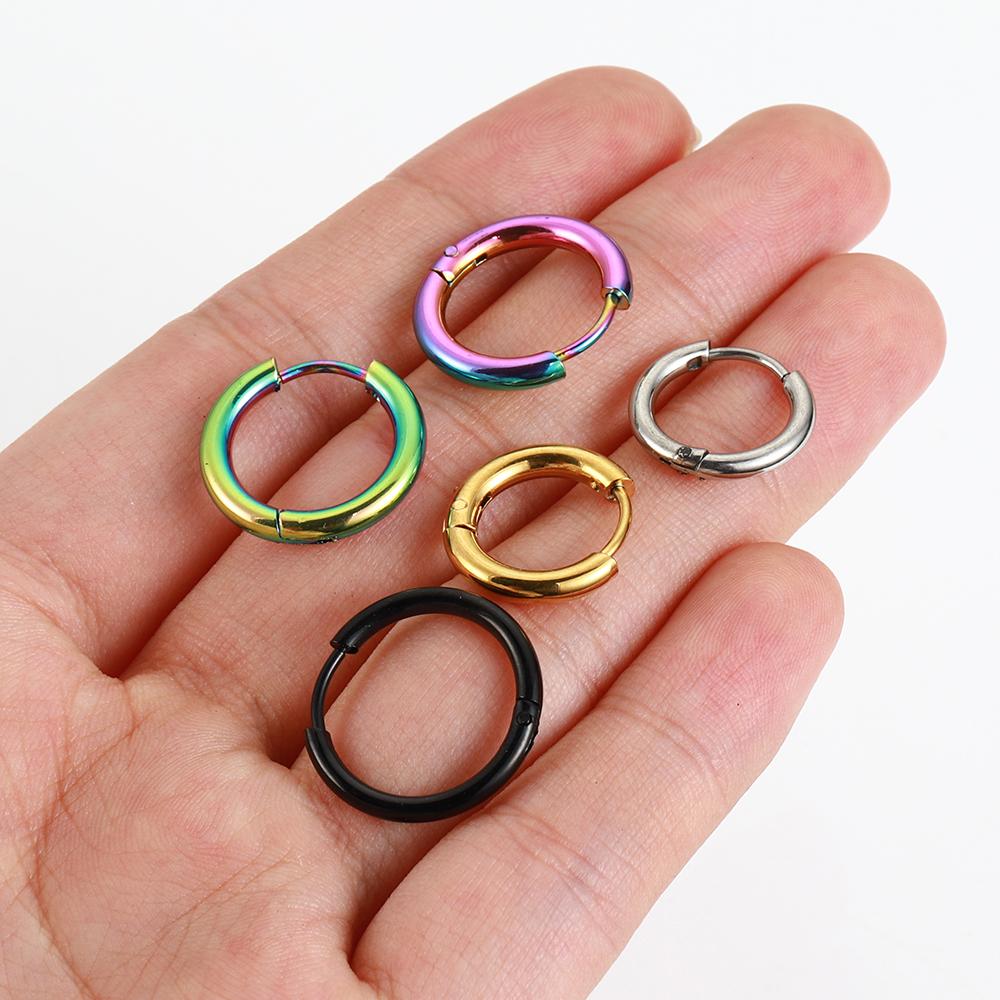 10pcs Stainless Steel Hoop Earrings 2.0mm 2.5mm Ear Ring for Men Women Gold Color Black Colorful Round Circle Earring Wholesale