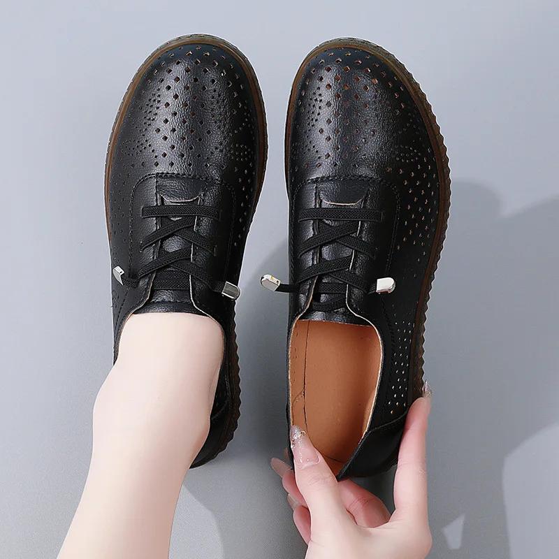 2025 Hollow Flat Mother Shoes Women Casual Shoes Simple White Wear-resistant Women Sneakers