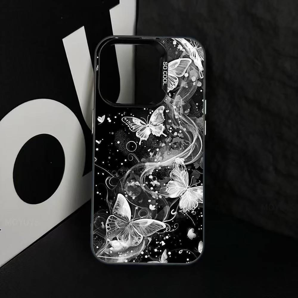 Dark Butterfly Series Phone Case For iPhone 17,16,15,14,13,12,11 Plus,Pro Max,XS,Colorful Silver Black Cover