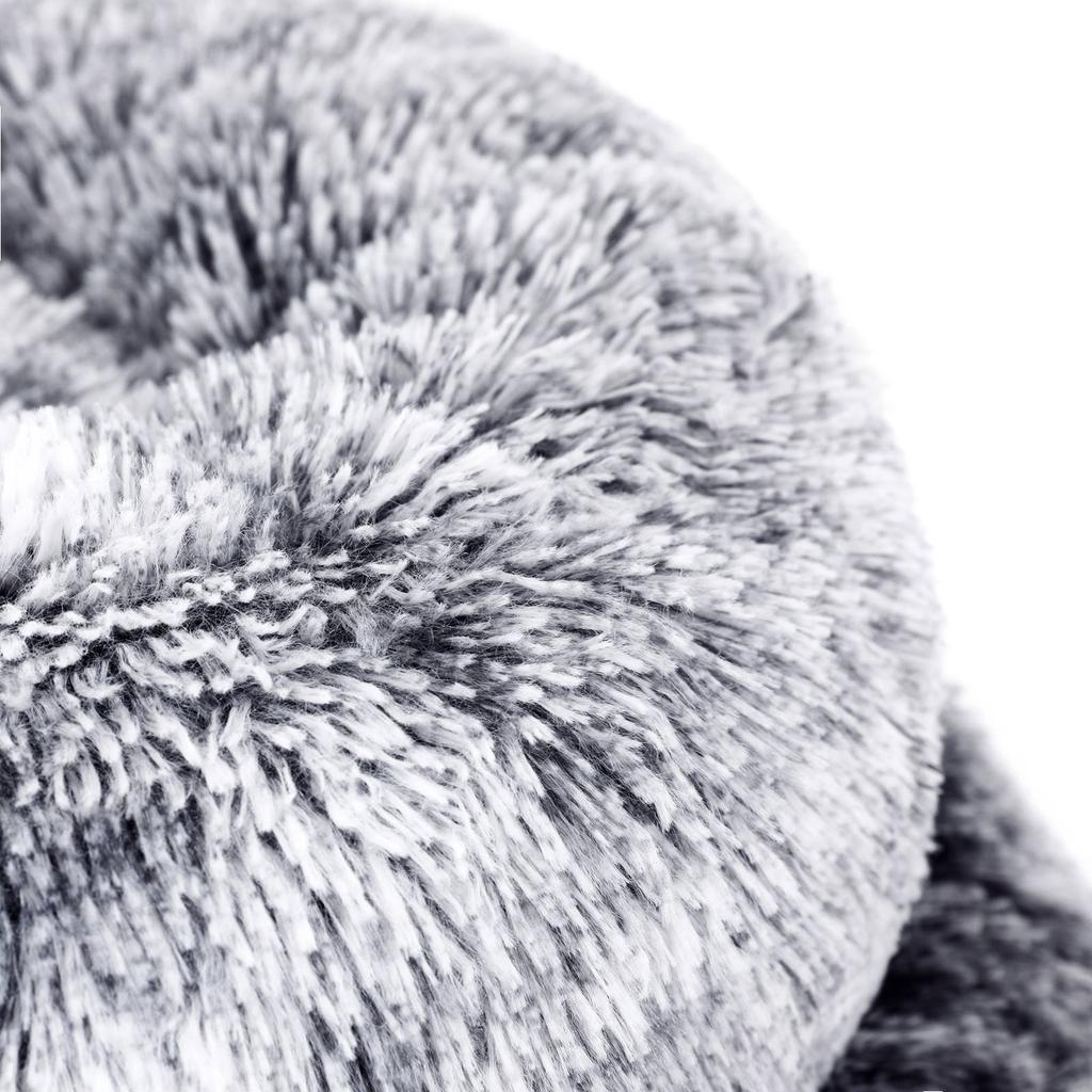 FEANDREA Dog Bed, Donut Cat Bed, Fluffy Calming Pet Bed with Removable, Washable Cover, Soft Long Plush, 70 cm, Grey