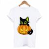 Halloween Cat And Pumpkin T Shirt Women Fashion Harajuku Short Sleeve T Shirt White