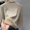 Ladies Winter Fleece Lined Thermal Long Sleeve Slim Fit Basic Solid Color Pullover Knitted Warm T Shirt Top for Layering