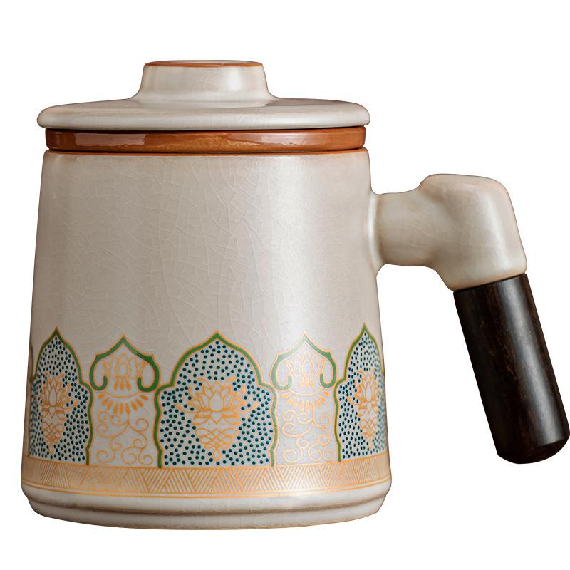 Ceramic teacup tea separation office cup personal water cup with lid filter mug office tea cup