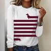 Simple Stripe Women's T-shirts Funny Dachshunds Print Long Sleeves T Shirt Designer Women Clothing Pullover Fall Cotton Tops