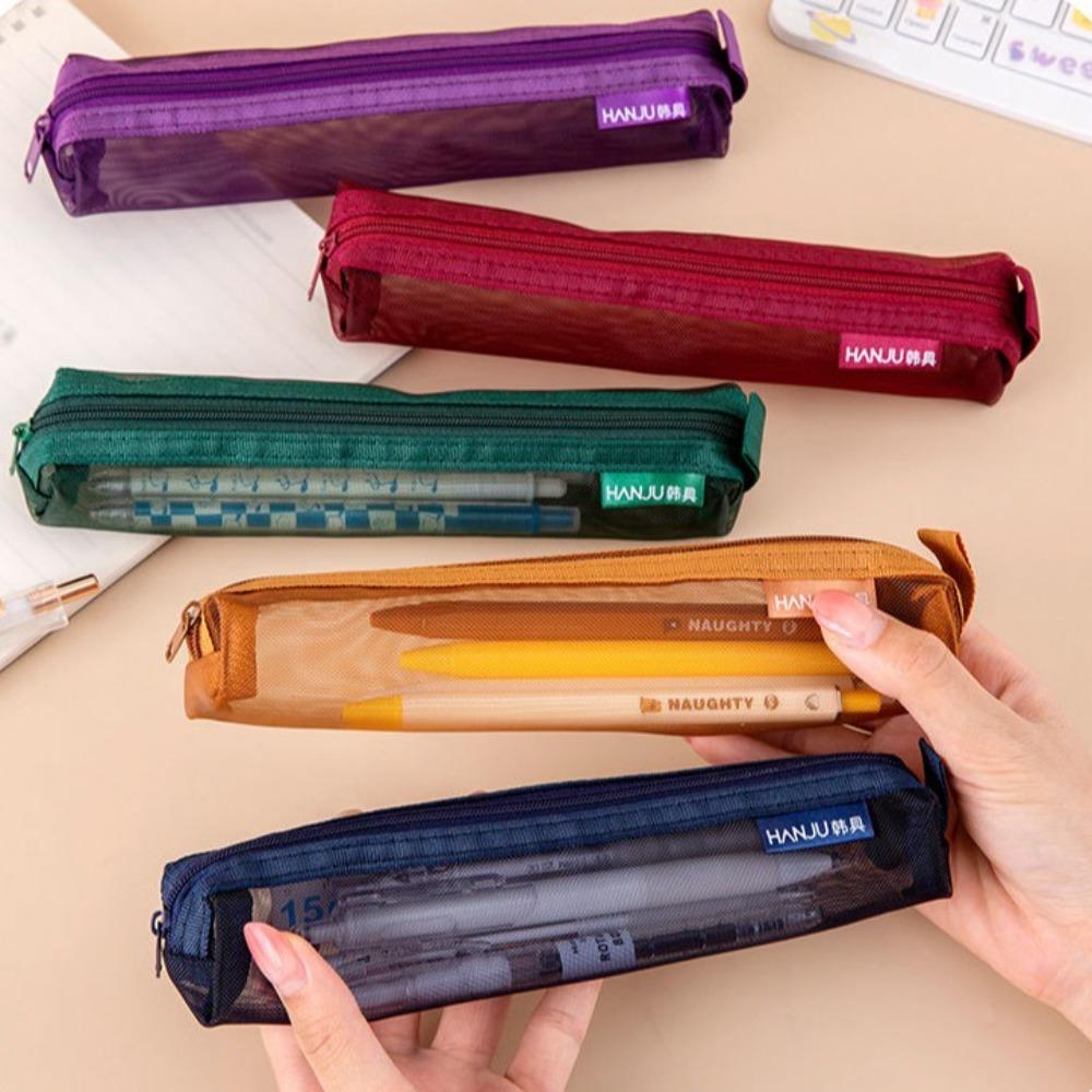 Nylon Mesh Gauze pen case Casual Stationery Storage Pouch Transparent Pen Case Girls
