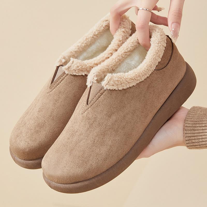 Женские зимние теплые короткие ботинки из искусственной замши, обувь для ходьбы с флисовой подкладкой, лоферы, кроссовки, теплые, противоскользящие, для улицы, для дома, для женщин