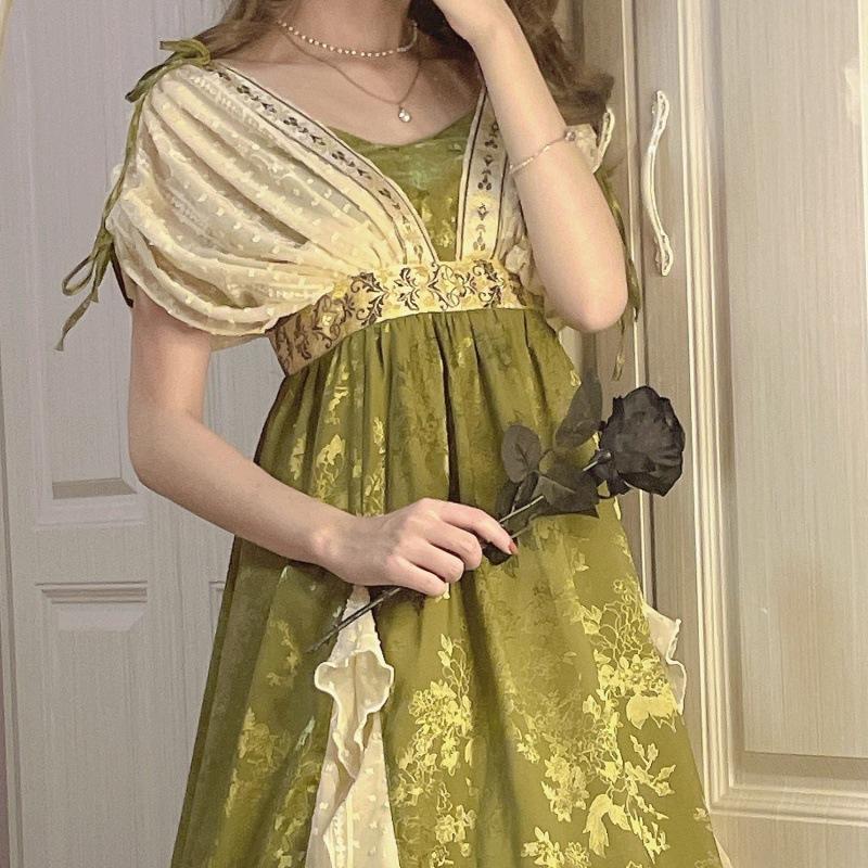 Элегантное платье Lolita Retro Jacquard Y2K Vintage Cosplay Green Великолепные элегантные платья королевы-принцессы