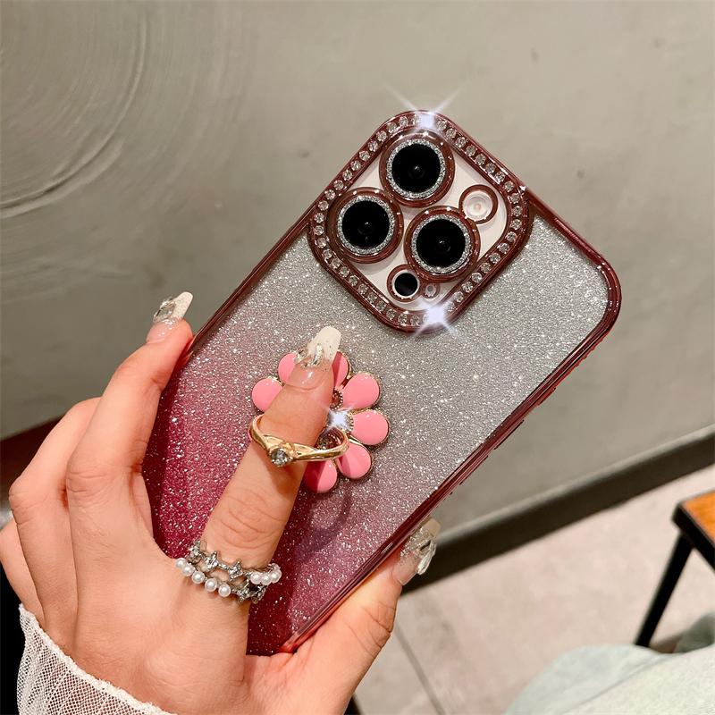 Роскошный чехол для телефона с гальваническим покрытием и бриллиантовой рамкой для iPhone 16 Pro Max для iPhone 11 12 13 14 15 16 Plus с блестящей подставкой-держателем