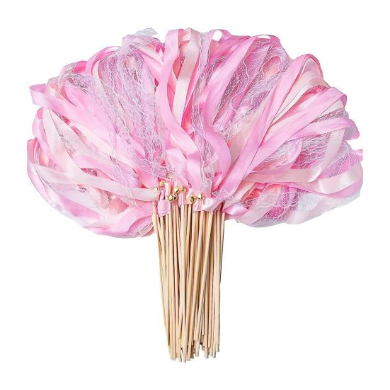 10 Pcs Fairy Wands Ribbon Lace Fairy Stick with Bells Chromatic Silky Party Streamers for Wedding Birthday Party Fovors