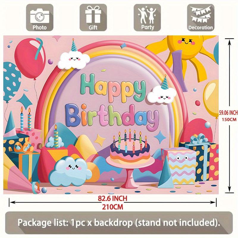 Rainbow Clouds Birthday Banner, Sun Cartoon Backdrop Wall Decor for Party