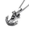 Vintage Titanium Steel Double Sword Skull Anchor Necklace Halloween Punk Men Jewelry