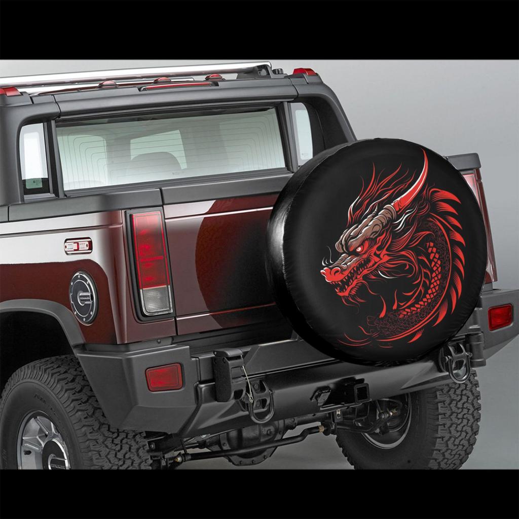 Single Pack Of Red Dragon Tire Cover Made From Polyester, Suitable For Tires And Spare Tires Measuring 35.56cm, 38.1cm, 40.64cm,