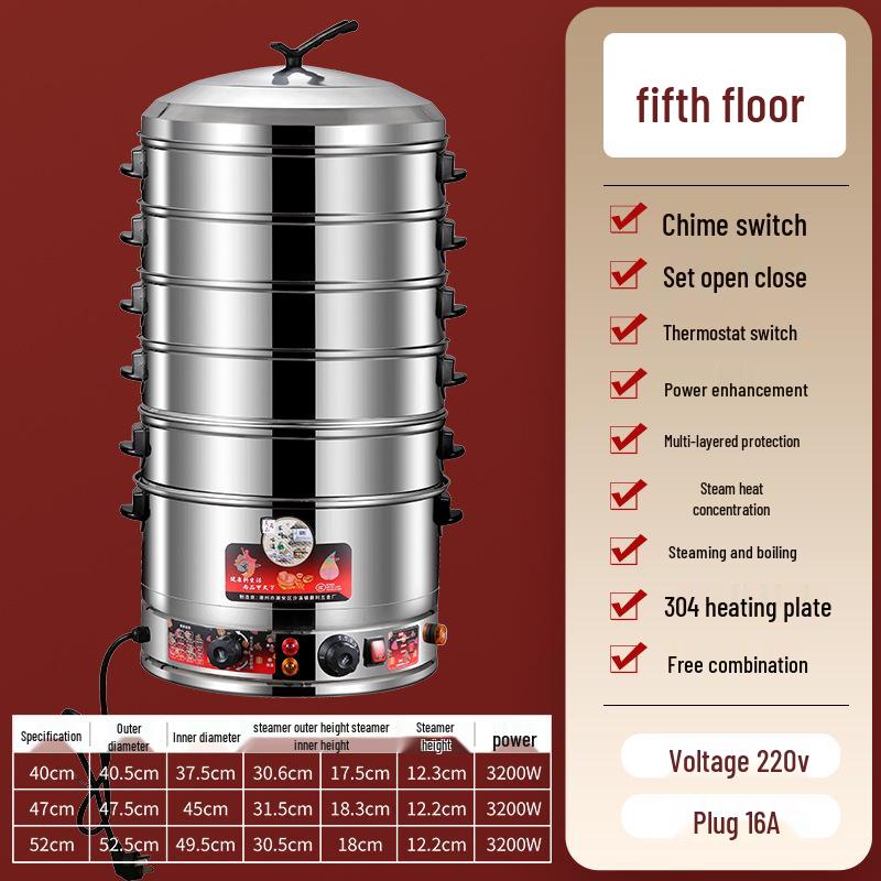 Многоярусная электрическая пароварка из нержавеющей стали для домашнего использования - Большая вместимость с решеткой для приготовления на пару булочек
