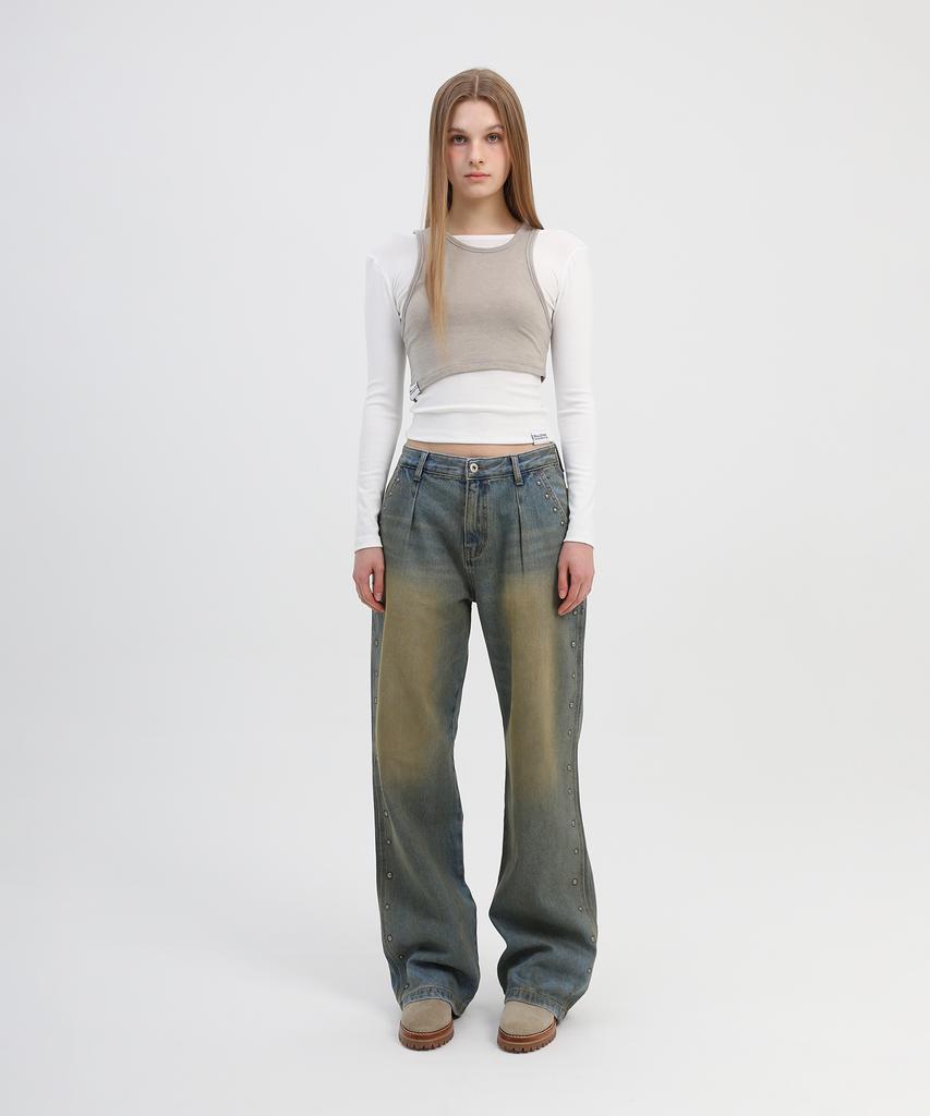 SLLOW GARMENTS Studded Washed Loose Fit Denim