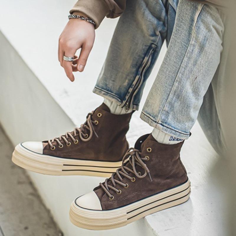 Модные парные кроссовки Классические джинсовые парусиновые туфли Модные высокие повседневные туфли Платформенные вулканизированные туфли для мужчин Шнуровка Ботильоны