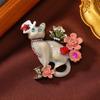 1Pc Medieval Vintage Cat Brooch Painting Oil Craft Flower Kitten Pin Fashion Versatile Blazer Accessories
