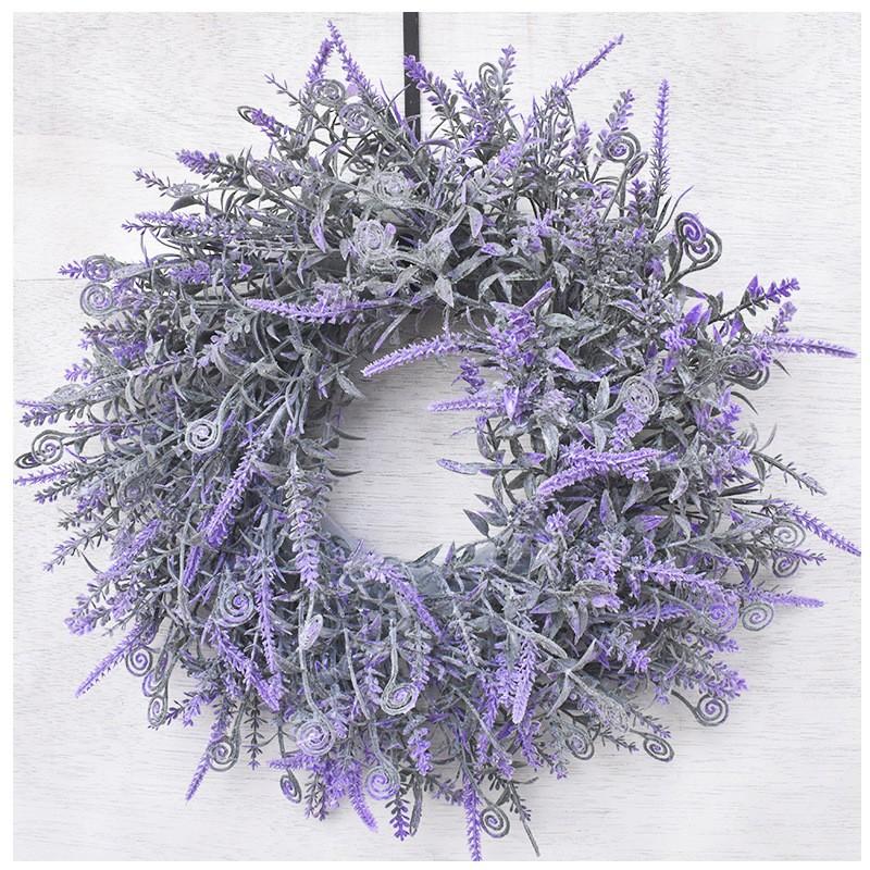 Small Artificial Lavender Wreath Door Decoration Faux Floral Ring With Soft Foliage American Style Home Decor