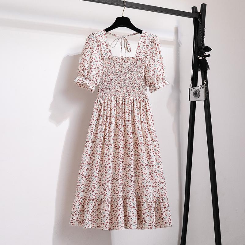 Women's Skirts New Mid-length Skirt Senior Sense of Floral Short-sleeved Dresses Summer Dresses Sweet Dresses
