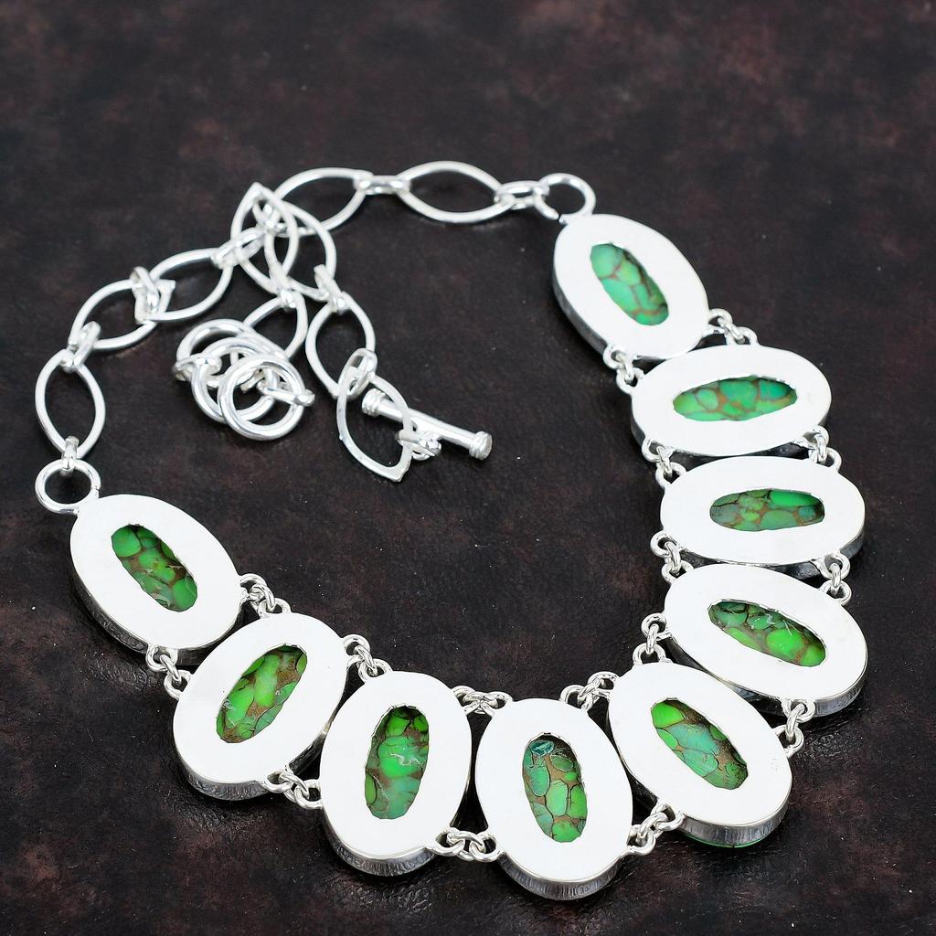 Медно-зеленое бирюзовое ожерелье, ожерелье из стерлингового серебра 925 пробы, регулируемая цепочка, ожерелье ручной работы, драгоценные камни, подарки на годовщину