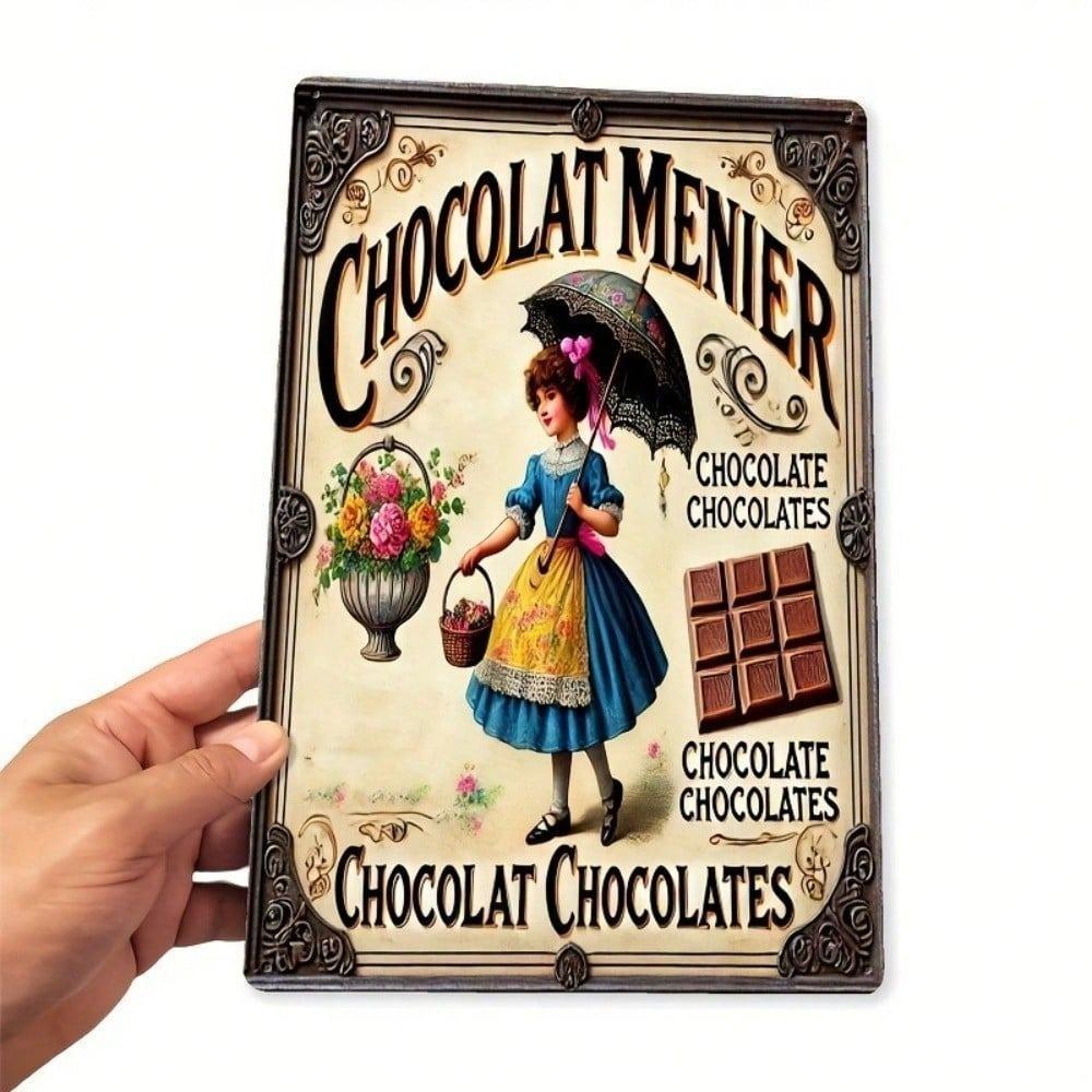 Винтажная жестяная табличка Menier Chocolate Металлическое настенное искусство 8x12 Рустикальный домашний декор Ретро Кухня Кафе Бар