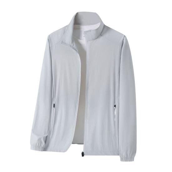 Мужская и женская солнцезащитная куртка с воротником-стойкой и длинным рукавом, однотонная застежка-молния, солнцезащитная одежда из ледяного шелка