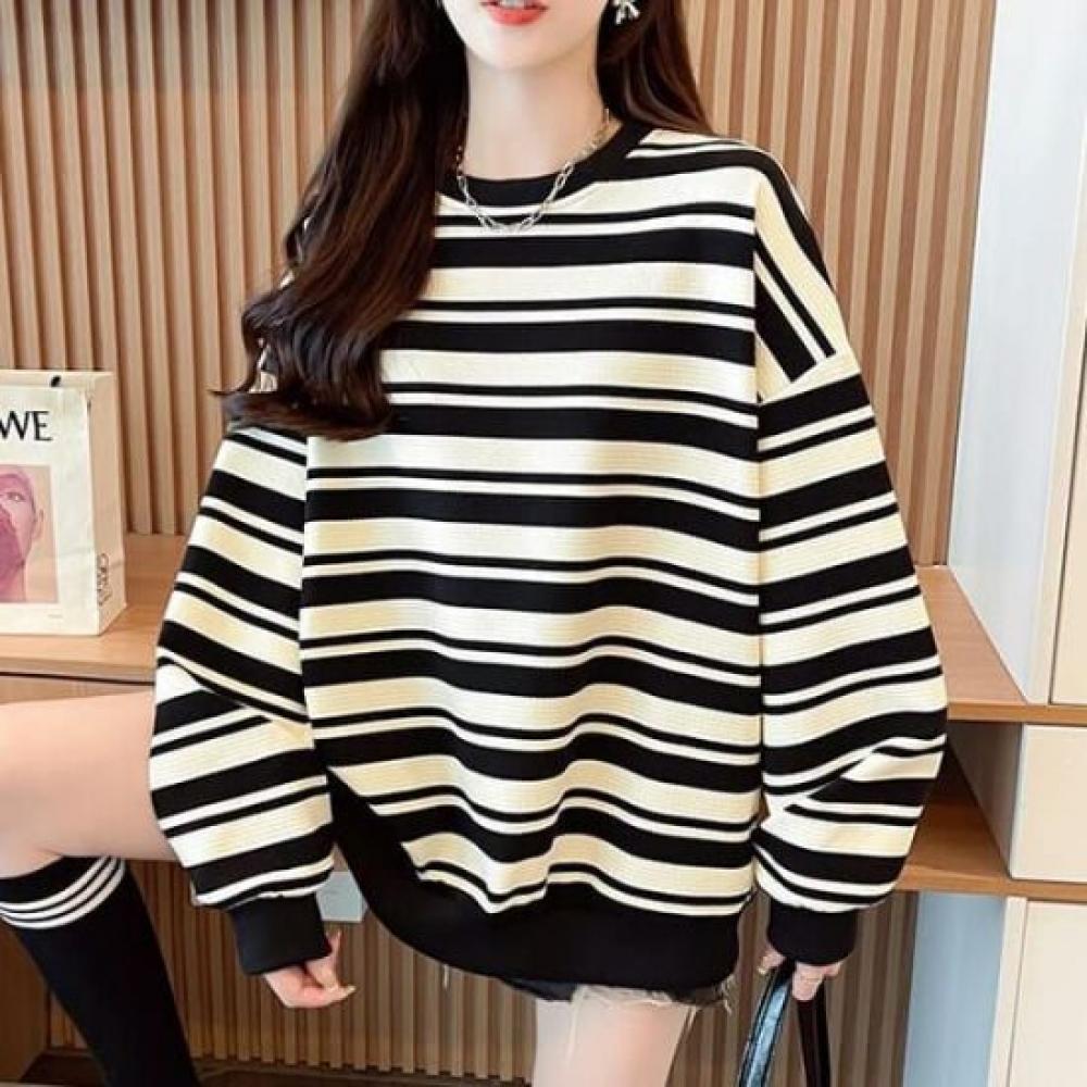 Navava Casual Loose Fit Stripe Long Sleeve Sweatshirt Nt2271