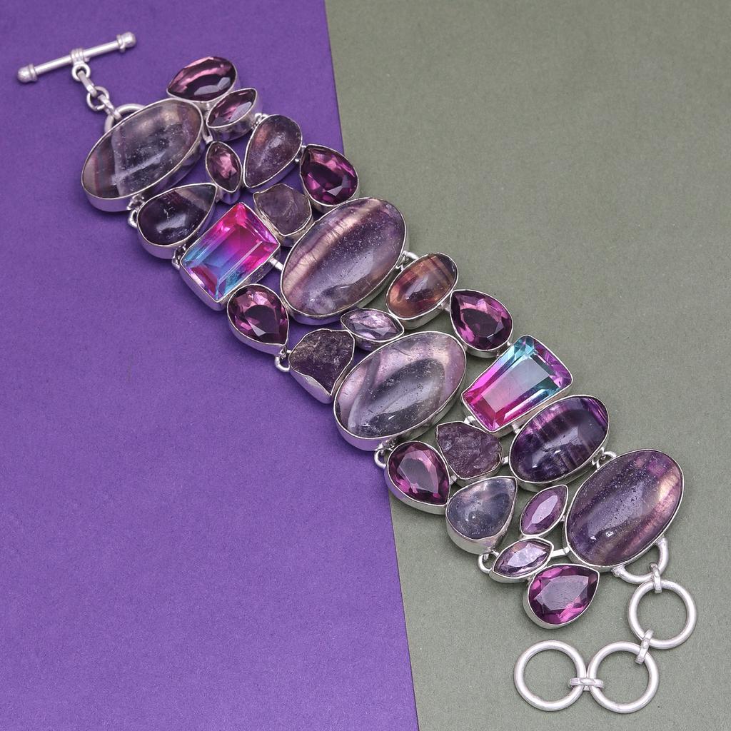 Флюорит аметист драгоценный камень унисекс женские ювелирные изделия браслеты 7-8 ''