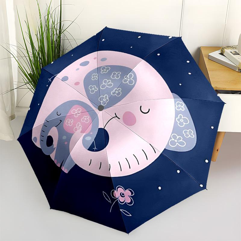 1pc Elephant Family Automatic Folding Umbrella - Compact 8-Rib Design, Durable Plastic & Iron, Lightweight for Outdoor Daily Use076
