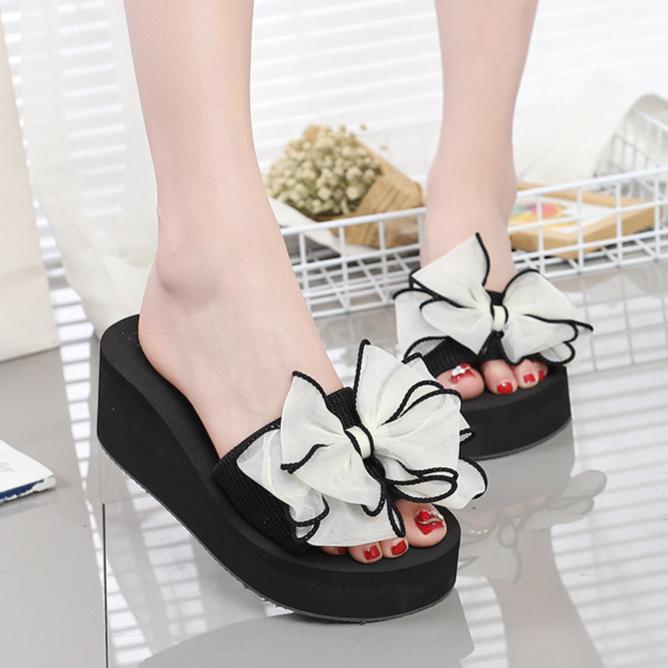 Простой бант, летние студенческие тапочки, модные женские шлепанцы, нескользящая пляжная обувь на толстой подошве, сандалии для путешествий в отпуске