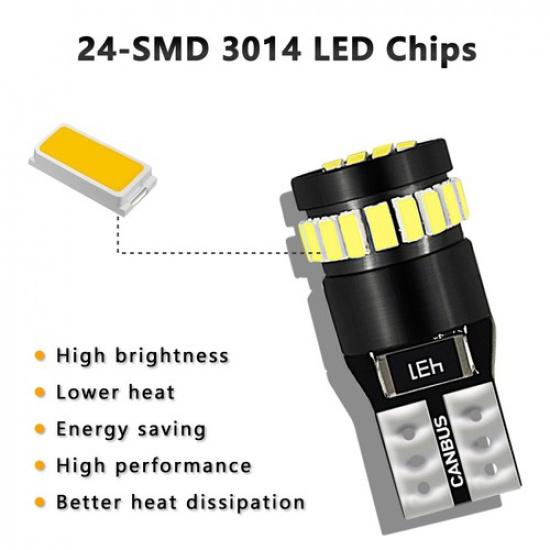 2X 194 168 2825 T10 CANbus License Plate Side Marker Light 6000K White LED Lamps