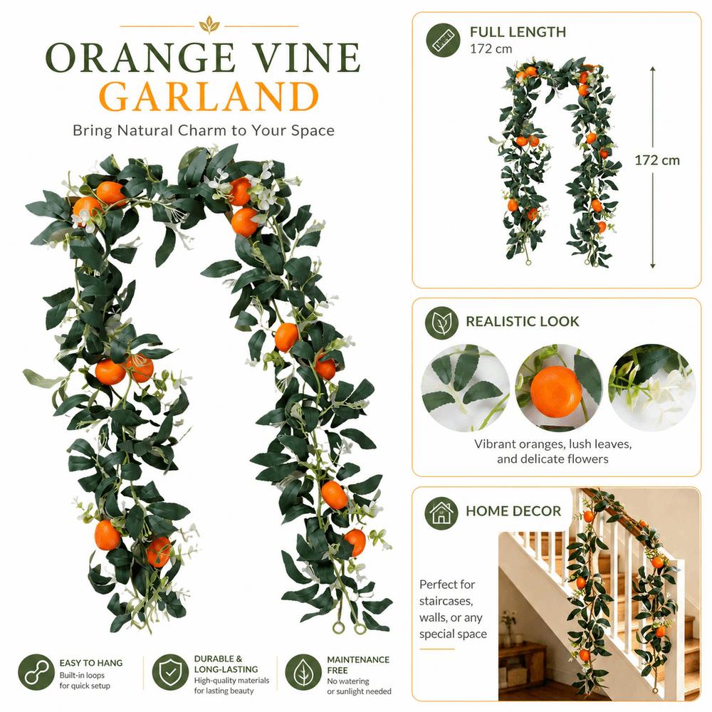 New Realistic Artificial Citrus Garland Green Foliage White Flowers Faux Fruit Garland Decorative Greenery Vine Home Decoration