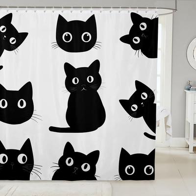 Черная кошка Шторка для душа Домашние кошки Аксессуары для ванной Котёнок Милый Хэллоуин Готический Дети Девочки Мальчики Белый Черный Водонепроницаемый Ванна