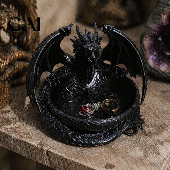 Маленький органайзер 3D-печатный поднос-дракон для хранения украшений, ключей, декоративный настольный аксессуар с дисплеем для фэнтезийной коллекции, детализированные чешуя и крылья,