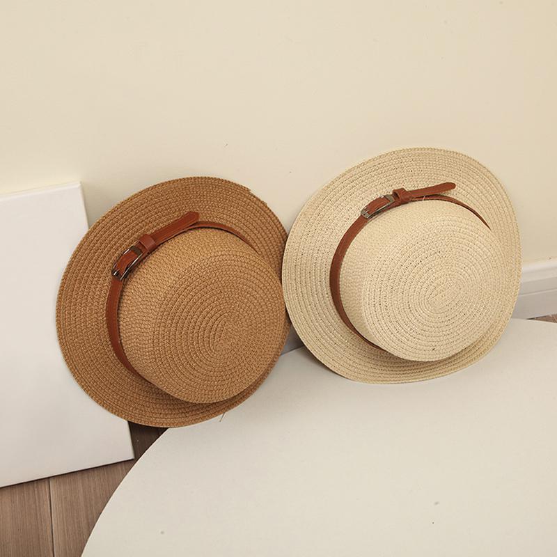 Детская соломенная шляпа для мальчиков и девочек, солнцезащитная шляпа, кожаный ремень, украшение