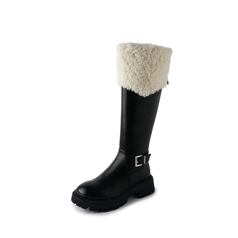 Leather Brown Thick-Soled High Tube Long Tube Cold-Resistant Leather Surface And Knee Long Snow Boots Women'S Winter Fleece Thickened Boots