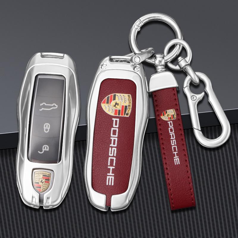 Leather Car Remote Key Case Full Cover Shell Fob For Porsche 911 718 Panamera Macan Cayenne Boxster Cayman Keychain Accessories ESUVW1