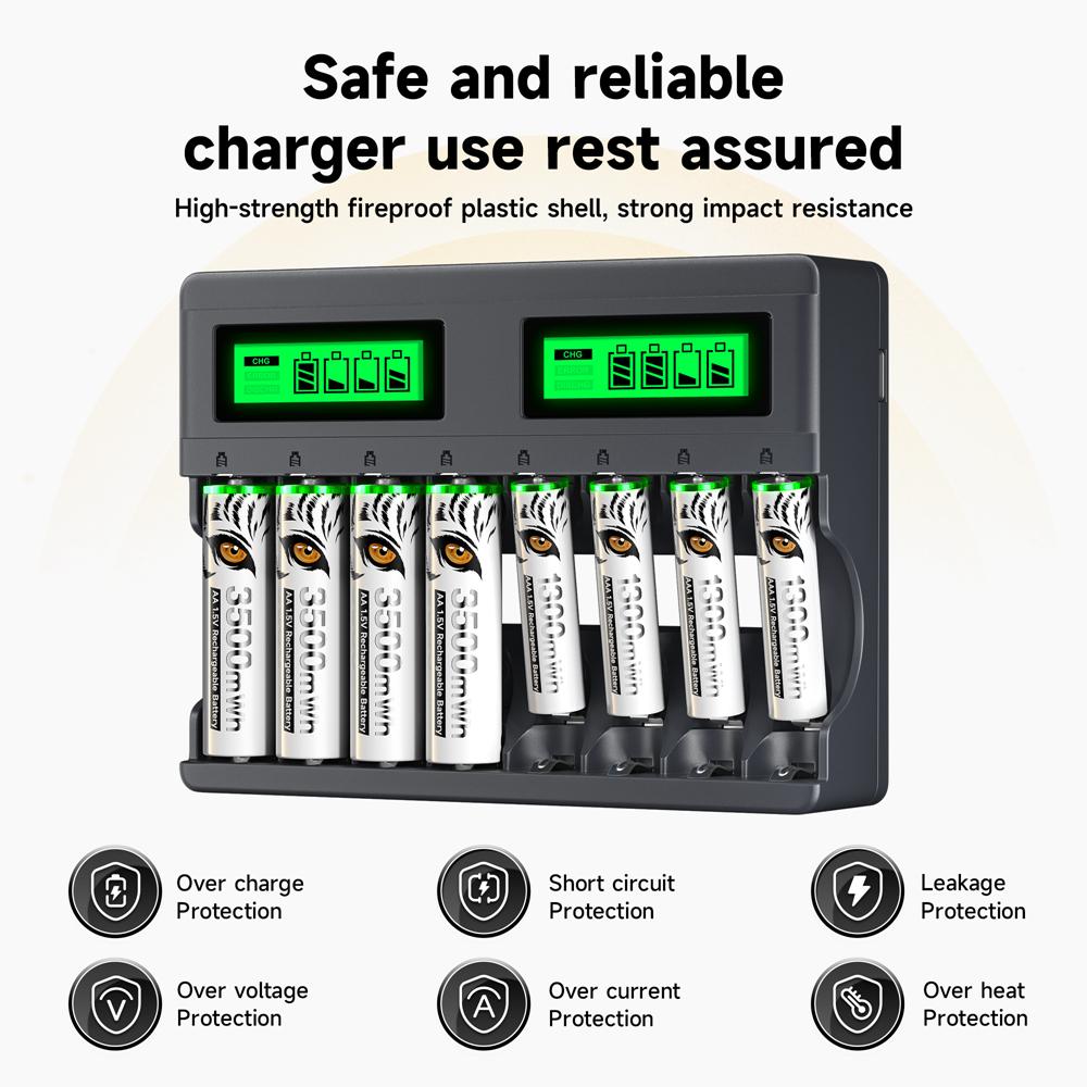 PALO 4-16PCS 1300mWh 1.5V AAA Li-ion Rechargeable Battery 1.5V Lithium AAA Batteries With 8 Slots LCD USB 1.5V AA AAA Fast Charger